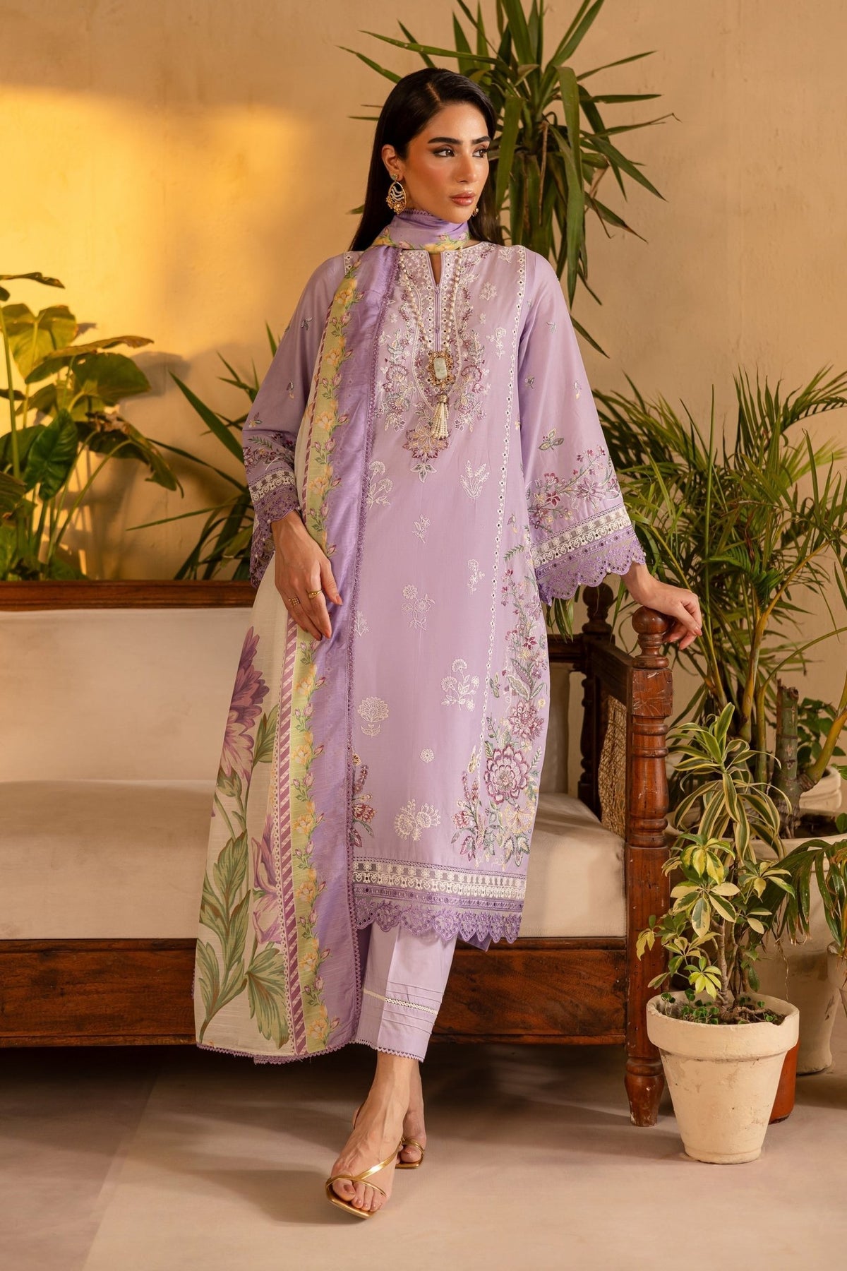 Batik | Nyra Embroidered Summer Solids | Rufna-Brand:Batik-Type:Ladies Clothes-Lilac-Lawn-House of Maryam- Buy in UK, USA