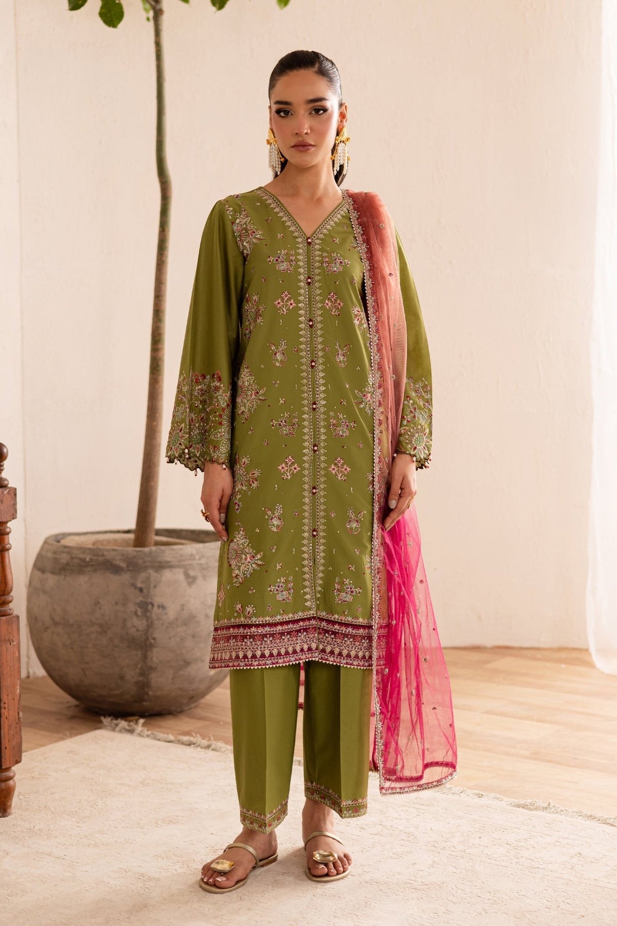 Batik | Nyra Embroidered Summer Solids | Slush-Brand:Batik-Type:Ladies Clothes-Apple Green-Lawn-House of Maryam- Buy in UK, USA