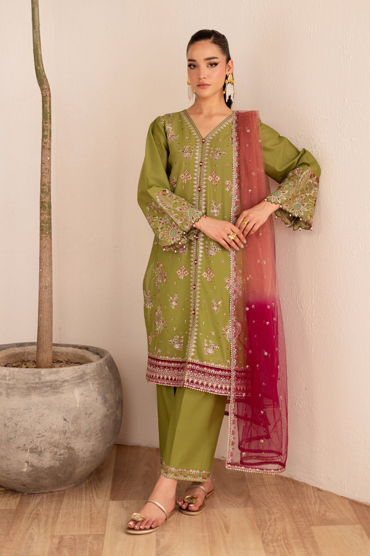 Batik | Nyra Embroidered Summer Solids | Slush-Brand:Batik-Type:Ladies Clothes-Apple Green-Lawn-House of Maryam- Buy in UK, USA