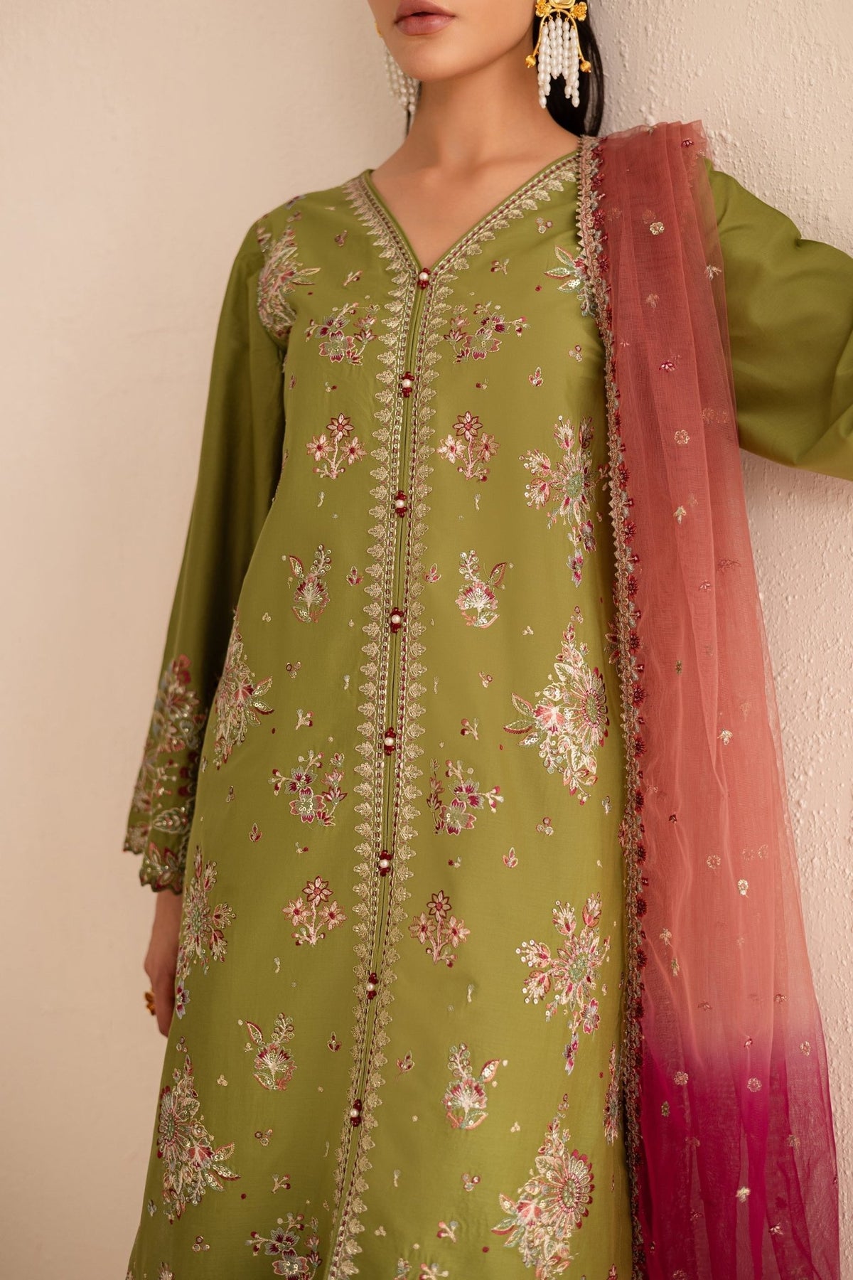 Batik | Nyra Embroidered Summer Solids | Slush-Brand:Batik-Type:Ladies Clothes-Apple Green-Lawn-House of Maryam- Buy in UK, USA