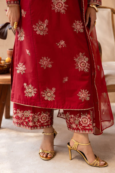 Batik | Nyra Embroidered Summer Solids | Starburst-Brand:Batik-Type:Ladies Clothes-Red-Lawn-House of Maryam- Buy in UK, USA