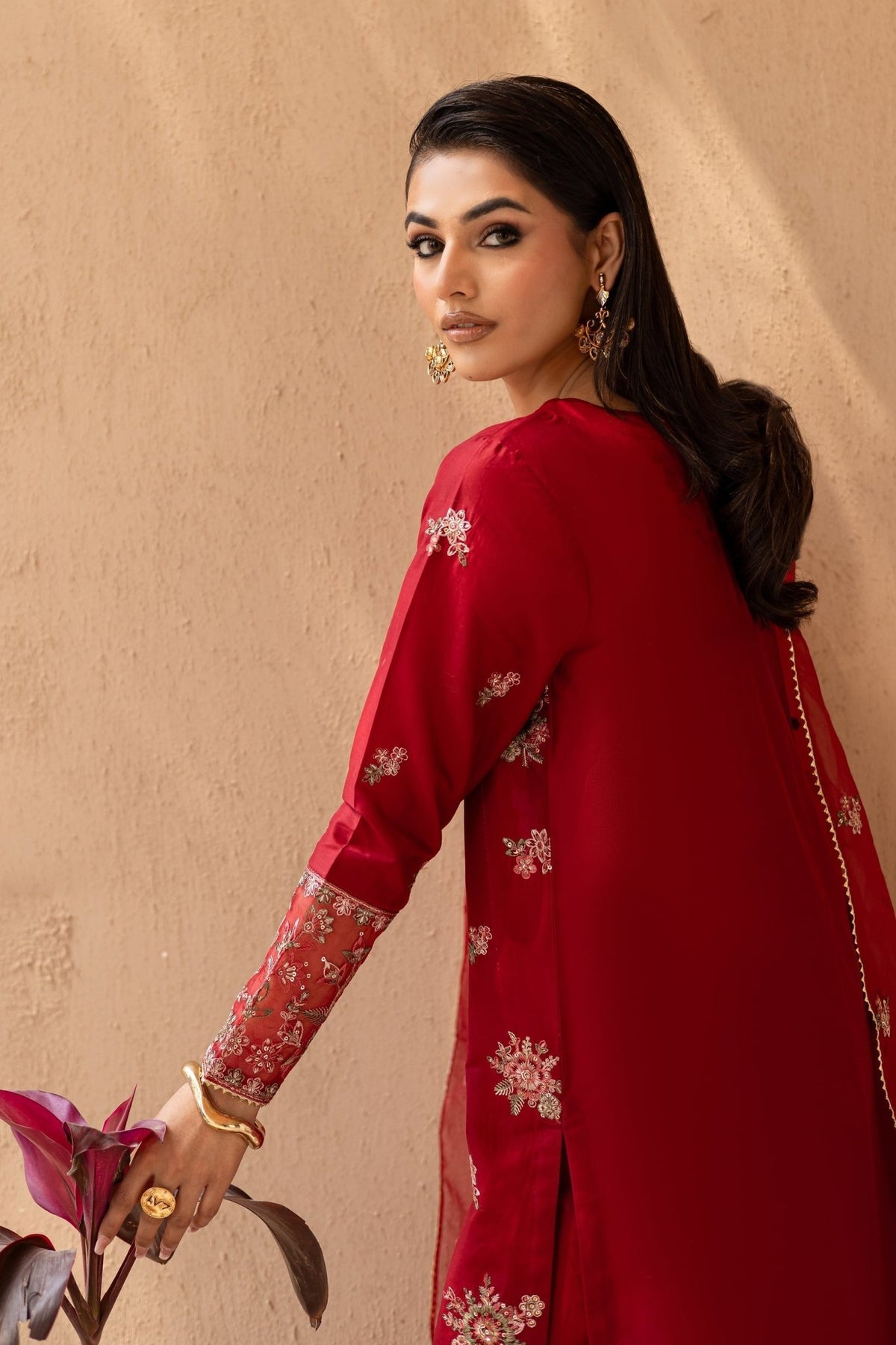Batik | Nyra Embroidered Summer Solids | Starburst-Brand:Batik-Type:Ladies Clothes-Red-Lawn-House of Maryam- Buy in UK, USA