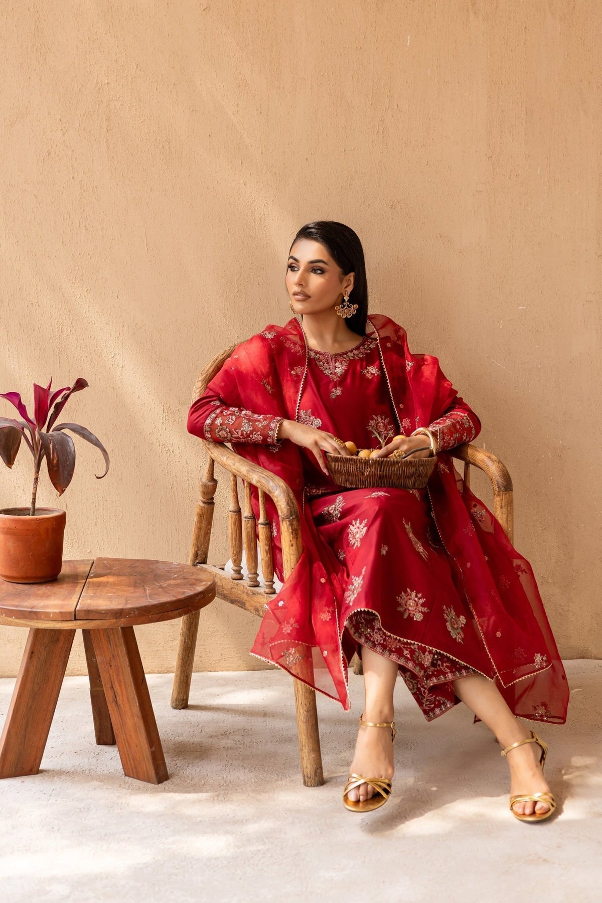 Batik | Nyra Embroidered Summer Solids | Starburst-Brand:Batik-Type:Ladies Clothes-Red-Lawn-House of Maryam- Buy in UK, USA