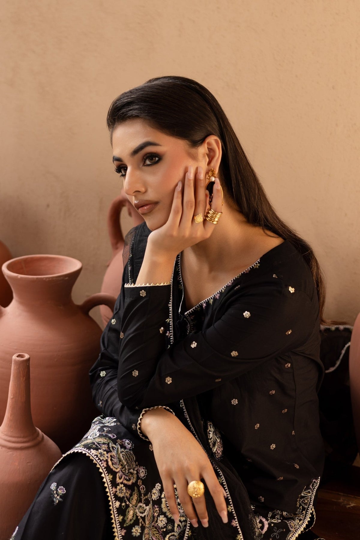 Batik | Nyra Embroidered Summer Solids | Varsha-Brand:Batik-Type:Ladies Clothes-Black-Lawn-House of Maryam- Buy in UK, USA
