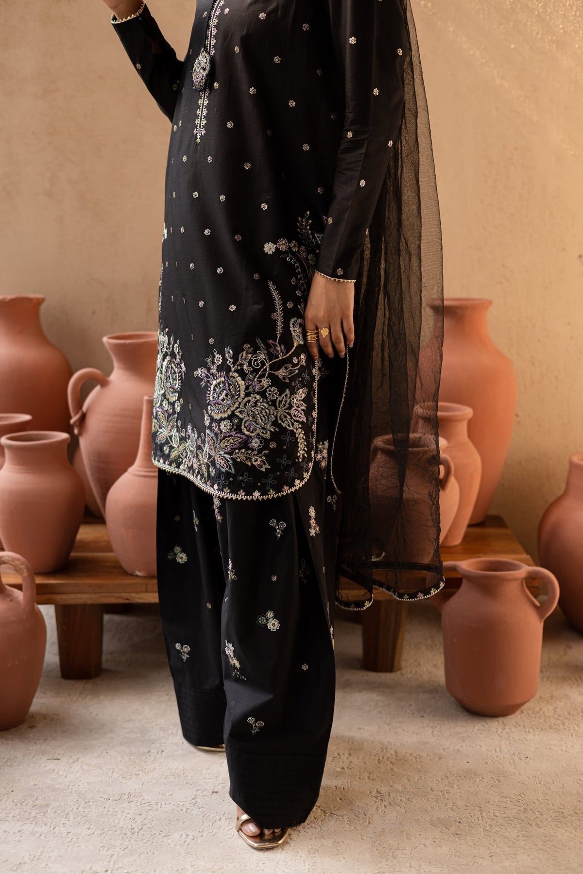 Batik | Nyra Embroidered Summer Solids | Varsha-Brand:Batik-Type:Ladies Clothes-Black-Lawn-House of Maryam- Buy in UK, USA