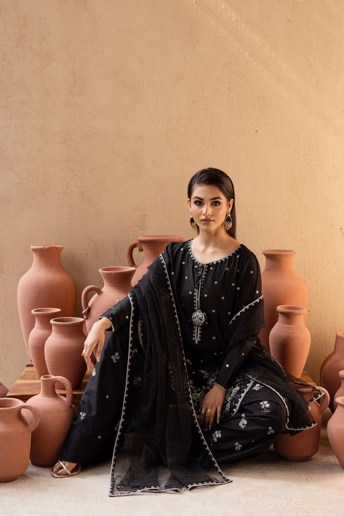 Batik | Nyra Embroidered Summer Solids | Varsha-Brand:Batik-Type:Ladies Clothes-Black-Lawn-House of Maryam- Buy in UK, USA
