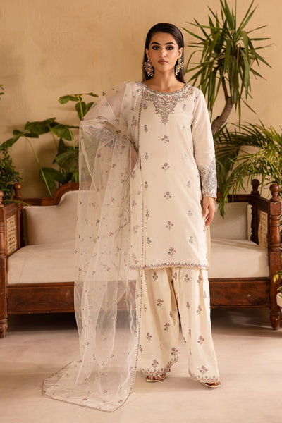 Batik | Nyra Embroidered Summer Solids | White Dove-Brand:Batik-Type:Ladies Clothes-Ivory-Lawn-House of Maryam- Buy in UK, USA