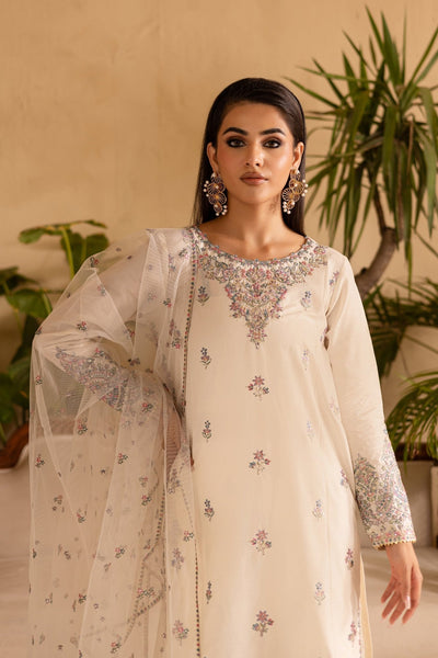Batik | Nyra Embroidered Summer Solids | White Dove-Brand:Batik-Type:Ladies Clothes-Ivory-Lawn-House of Maryam- Buy in UK, USA