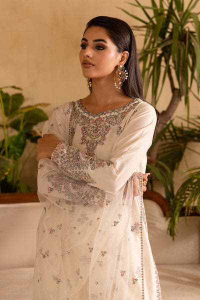 Batik | Nyra Embroidered Summer Solids | White Dove-Brand:Batik-Type:Ladies Clothes-Ivory-Lawn-House of Maryam- Buy in UK, USA