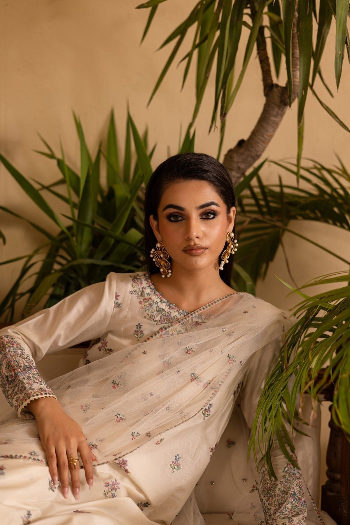 Batik | Nyra Embroidered Summer Solids | White Dove-Brand:Batik-Type:Ladies Clothes-Ivory-Lawn-House of Maryam- Buy in UK, USA