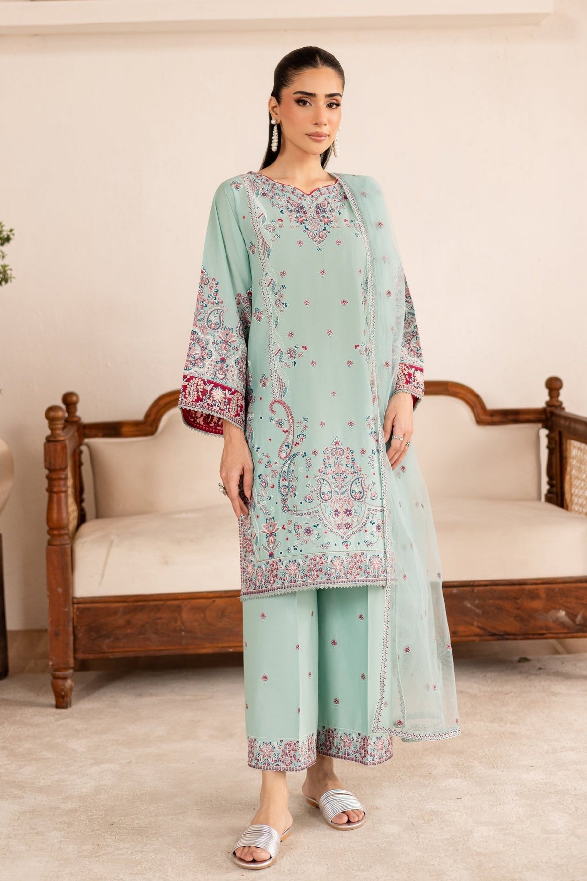 Batik | Nyra Embroidered Summer Solids | Zen-Brand:Batik-Type:Ladies Clothes-Ice Blue-Lawn-House of Maryam- Buy in UK, USA