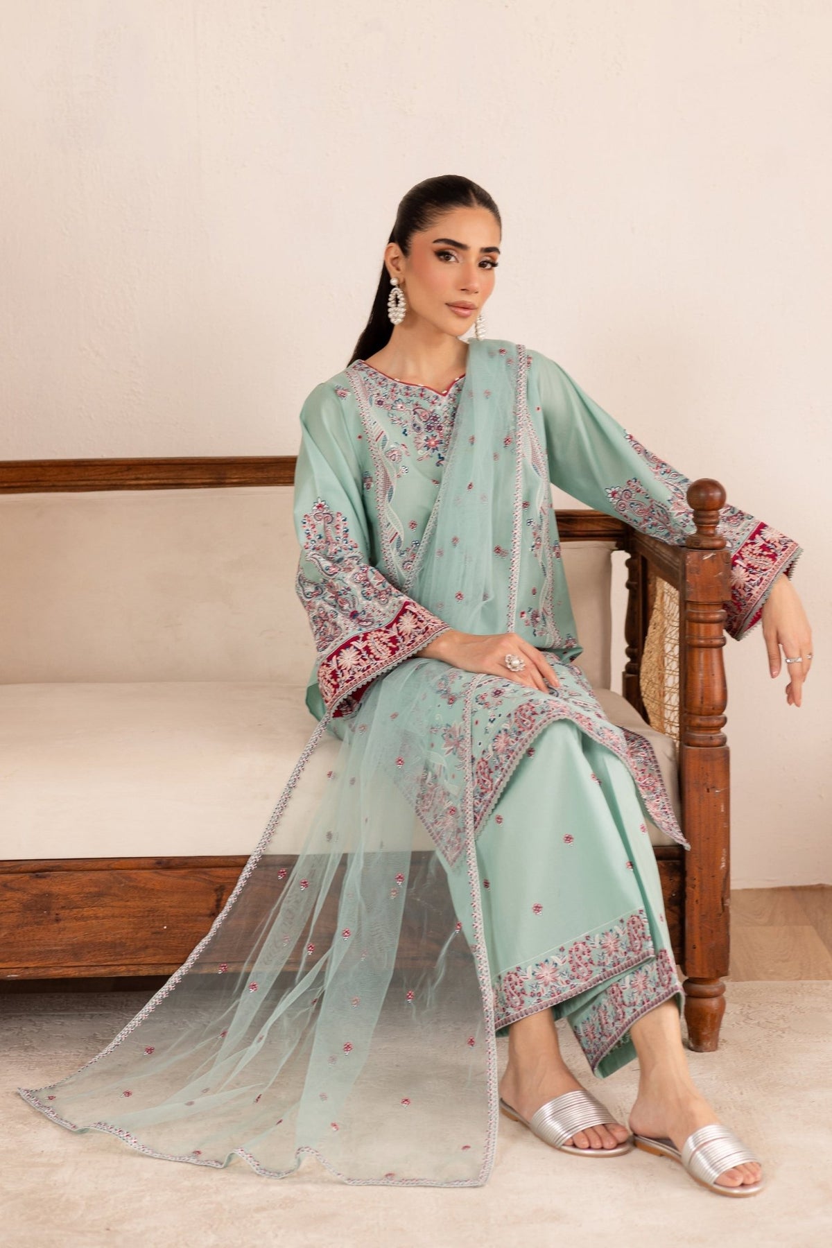 Batik | Nyra Embroidered Summer Solids | Zen-Brand:Batik-Type:Ladies Clothes-Ice Blue-Lawn-House of Maryam- Buy in UK, USA
