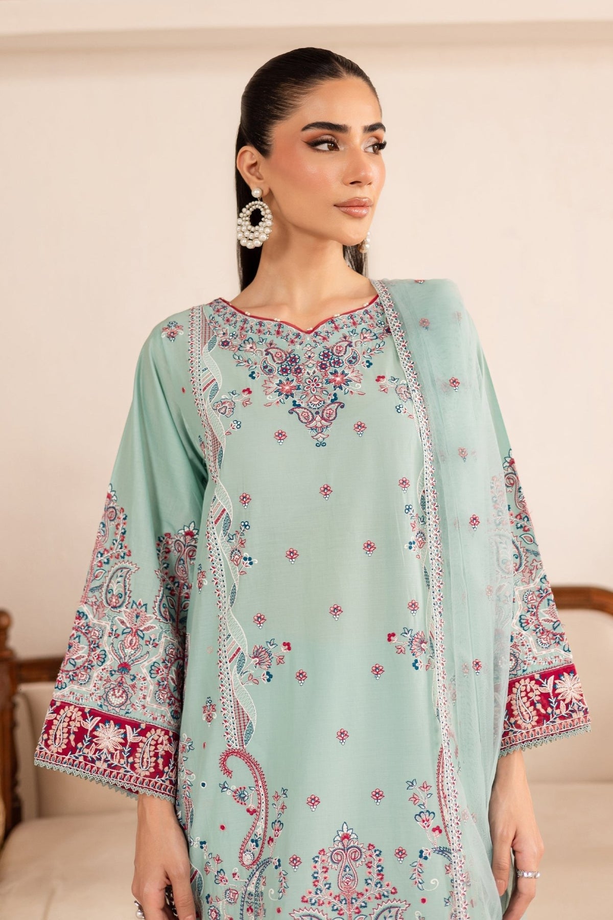 Batik | Nyra Embroidered Summer Solids | Zen-Brand:Batik-Type:Ladies Clothes-Ice Blue-Lawn-House of Maryam- Buy in UK, USA