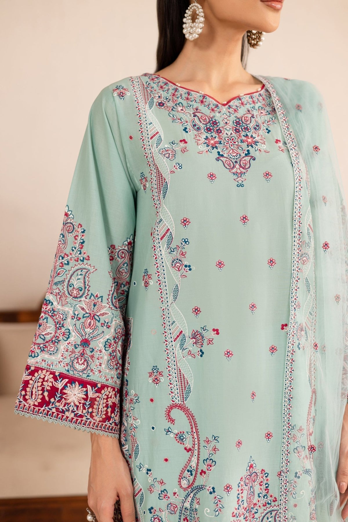 Batik | Nyra Embroidered Summer Solids | Zen-Brand:Batik-Type:Ladies Clothes-Ice Blue-Lawn-House of Maryam- Buy in UK, USA