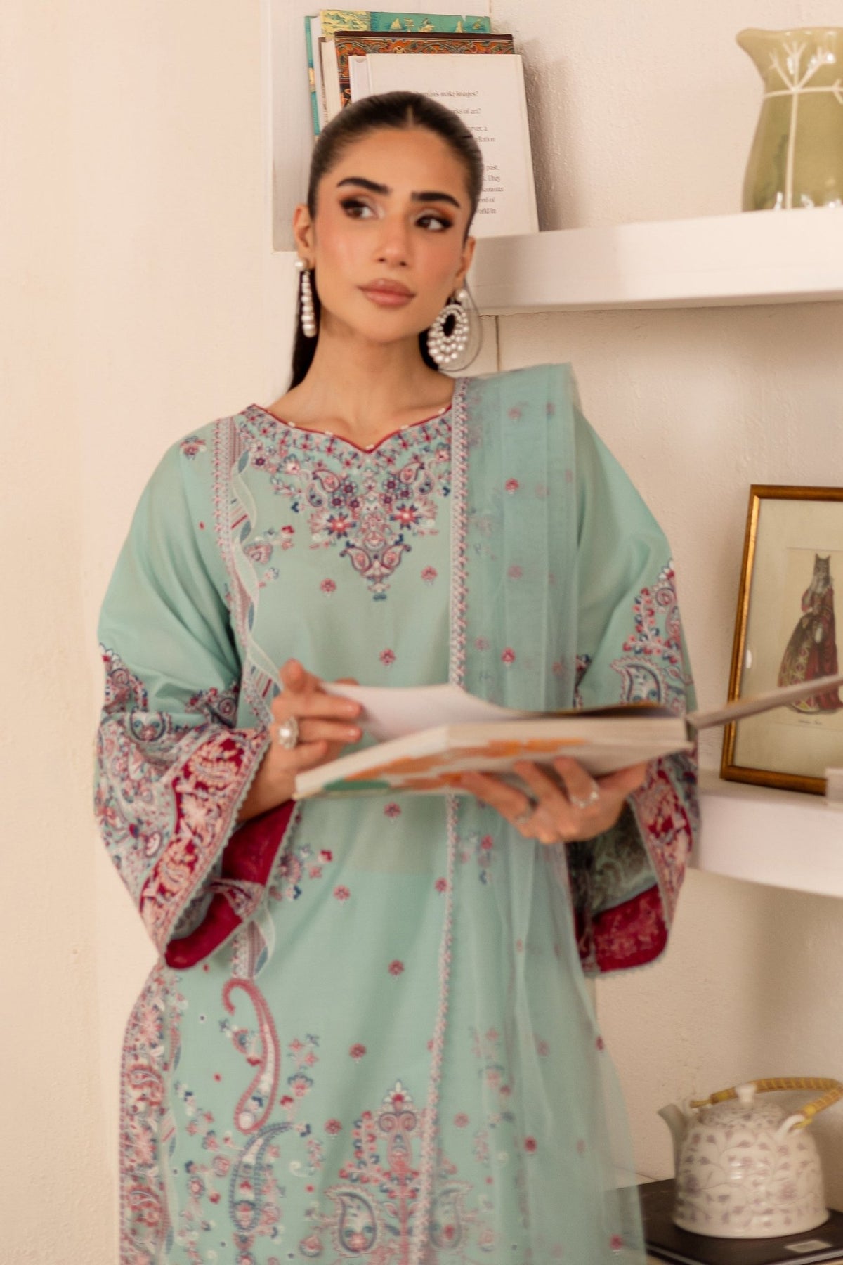 Batik | Nyra Embroidered Summer Solids | Zen-Brand:Batik-Type:Ladies Clothes-Ice Blue-Lawn-House of Maryam- Buy in UK, USA