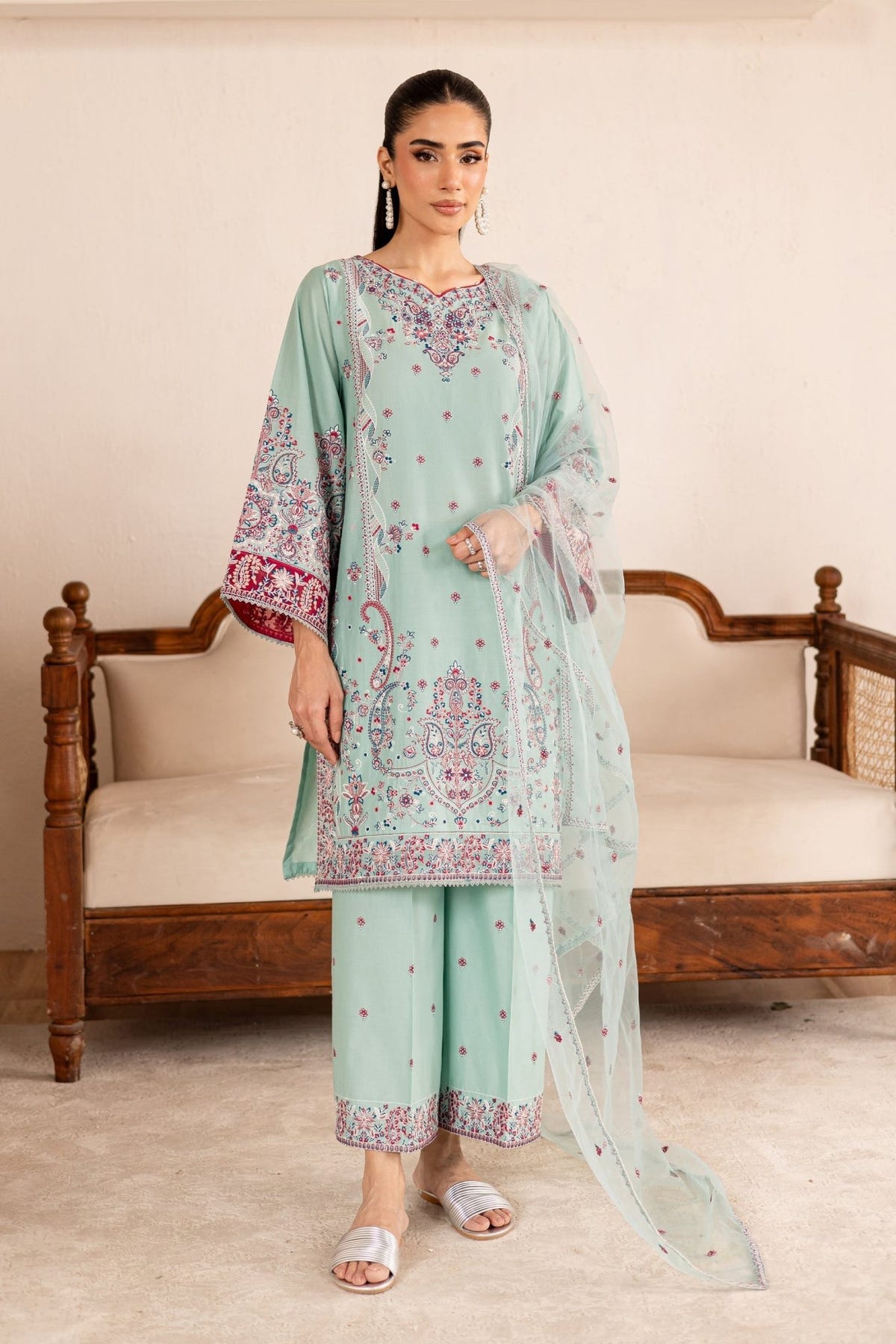 Batik | Nyra Embroidered Summer Solids | Zen-Brand:Batik-Type:Ladies Clothes-Ice Blue-Lawn-House of Maryam- Buy in UK, USA