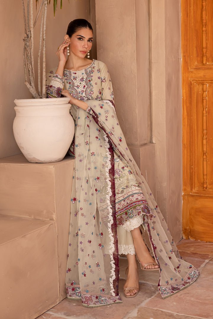 Batik | Ophelia Luxury Pret | Amiraa-Brand:Batik-Type:Ladies Clothes-Beige-Pima Lawn-House of Maryam- Buy in UK, USA