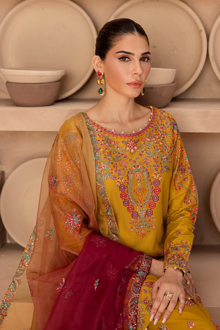 Batik | Ophelia Luxury Pret | Arwen-Brand:Batik-Type:Ladies Clothes-Old Gold-Pima Lawn-House of Maryam- Buy in UK, USA