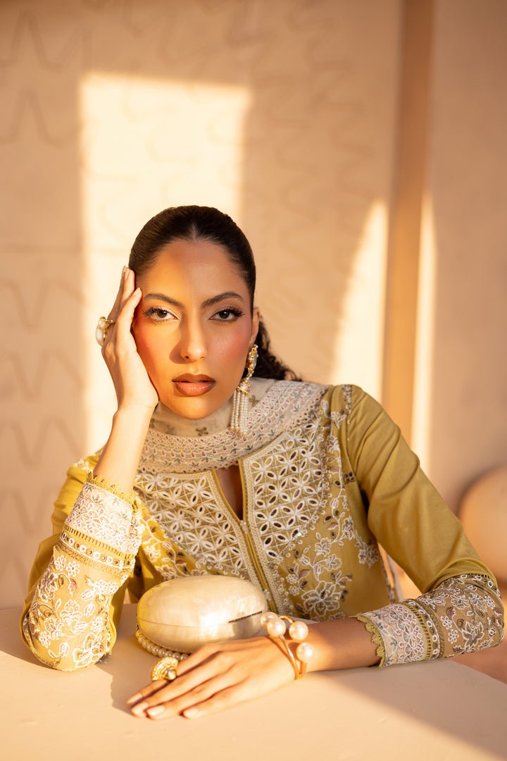 Batik | Ophelia Luxury Pret | Shamma-Brand:Batik-Type:Ladies Clothes-Lime Yellow-Pima Lawn-House of Maryam- Buy in UK, USA