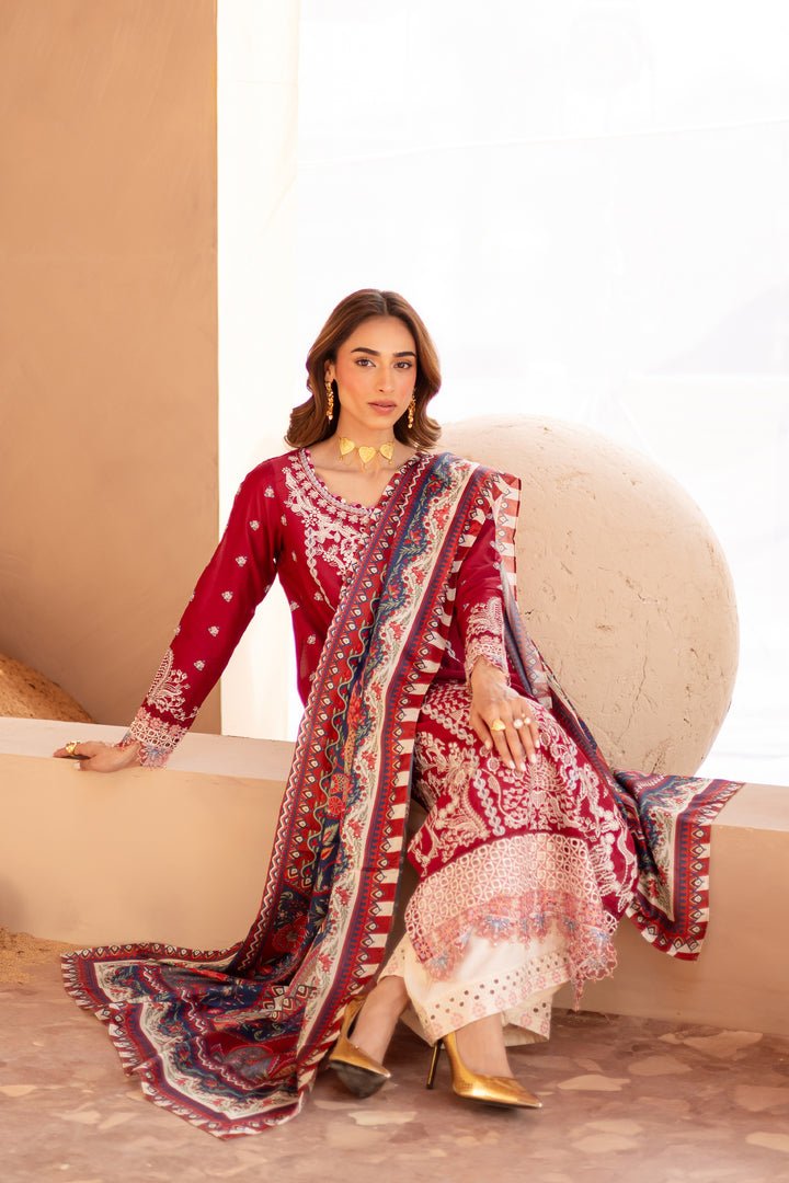 Batik | Ophelia Luxury Pret | Shreya-Brand:Batik-Type:Ladies Clothes-Deep Red-Pima Lawn-House of Maryam- Buy in UK, USA