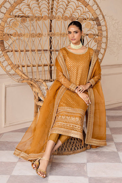 Batik | Zahay Festive Pret | Ezra Mustard-Brand:Batik-Type:Ladies Clothes-Mustard-Organza-House of Maryam- Buy in UK, USA