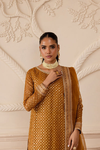 Batik | Zahay Festive Pret | Ezra Mustard-Brand:Batik-Type:Ladies Clothes-Mustard-Organza-House of Maryam- Buy in UK, USA