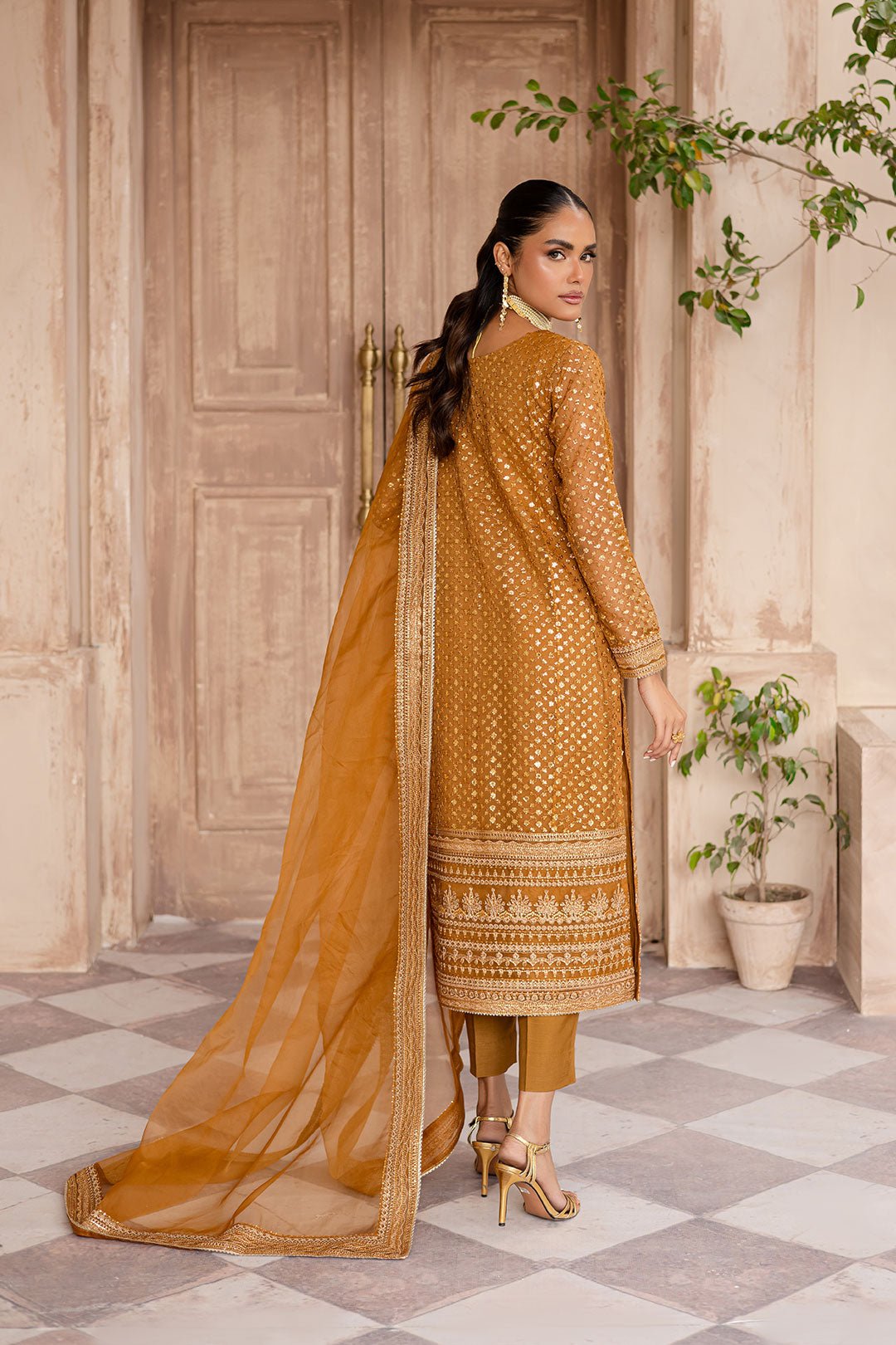 Batik | Zahay Festive Pret | Ezra Mustard-Brand:Batik-Type:Ladies Clothes-Mustard-Organza-House of Maryam- Buy in UK, USA