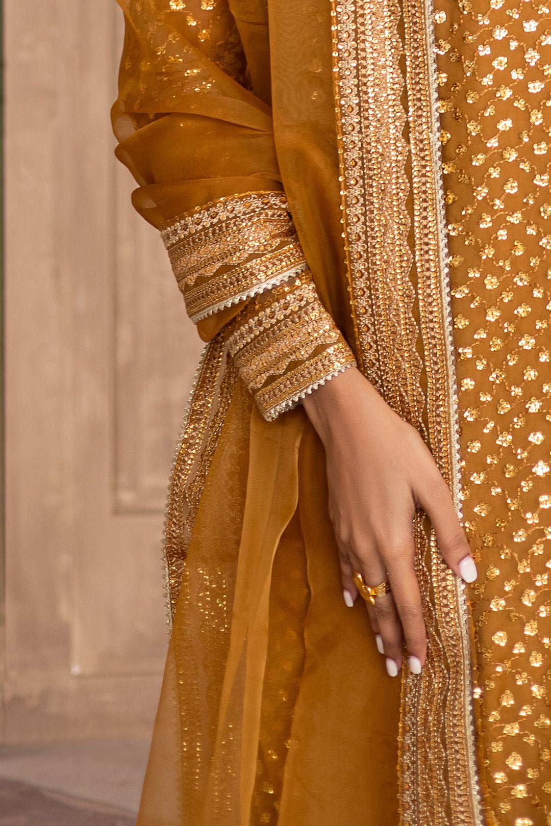Batik | Zahay Festive Pret | Ezra Mustard-Brand:Batik-Type:Ladies Clothes-Mustard-Organza-House of Maryam- Buy in UK, USA