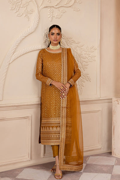 Batik | Zahay Festive Pret | Ezra Mustard-Brand:Batik-Type:Ladies Clothes-Mustard-Organza-House of Maryam- Buy in UK, USA