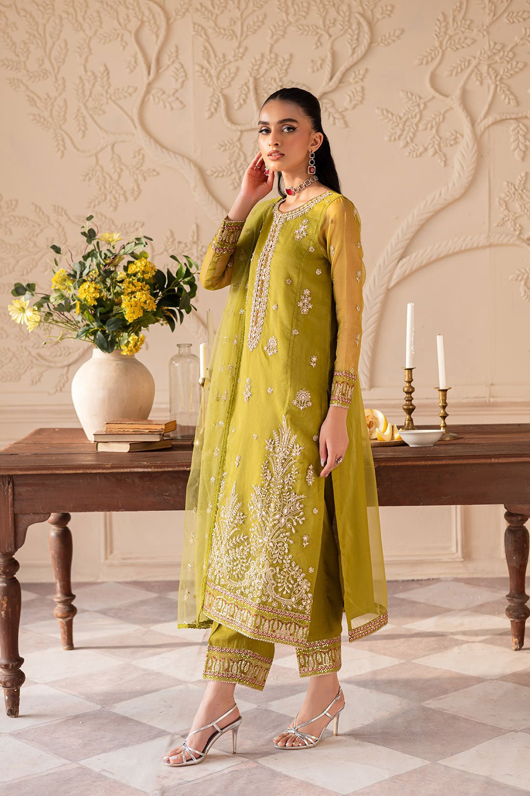 Batik | Zahay Festive Pret | Halia-Brand:Batik-Type:Ladies Clothes-Olive-Organza-House of Maryam- Buy in UK, USA
