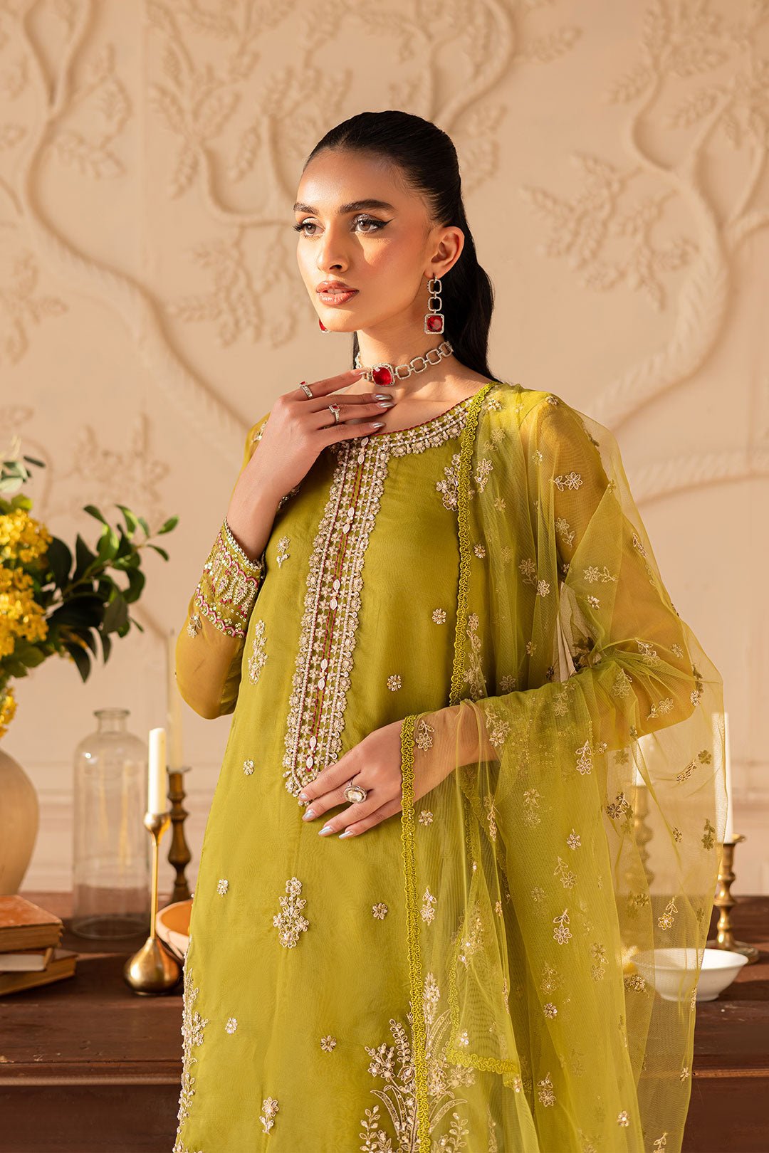 Batik | Zahay Festive Pret | Halia-Brand:Batik-Type:Ladies Clothes-Olive-Organza-House of Maryam- Buy in UK, USA