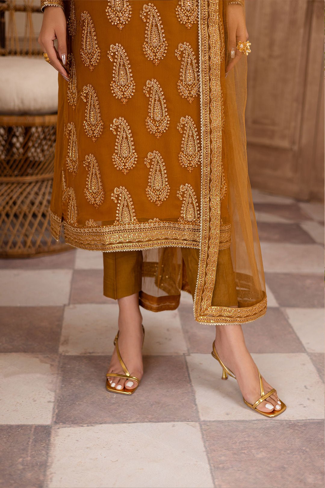 Batik | Zahay Festive Pret | Paisley Mustard-Brand:Batik-Type:Ladies Clothes-Mustard-Crinkle-House of Maryam- Buy in UK, USA