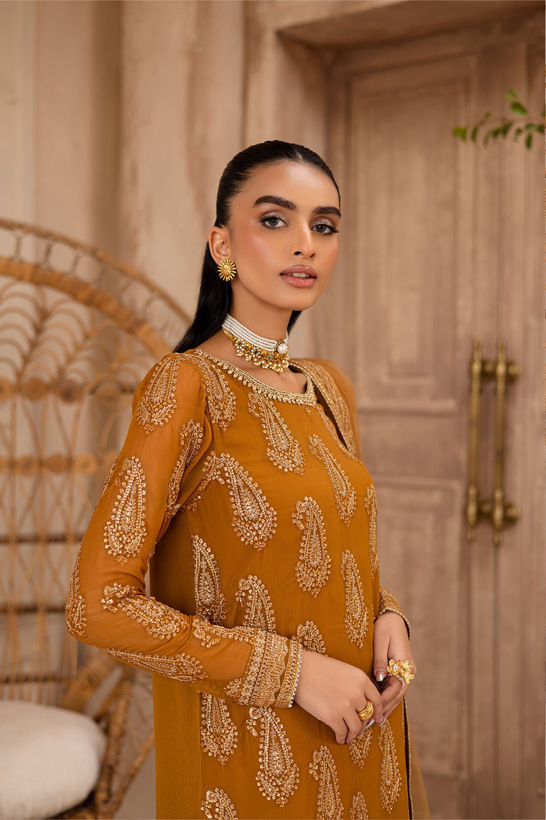 Batik | Zahay Festive Pret | Paisley Mustard-Brand:Batik-Type:Ladies Clothes-Mustard-Crinkle-House of Maryam- Buy in UK, USA