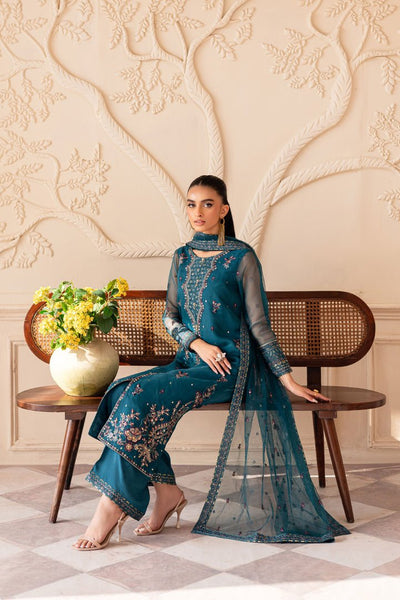 Batik | Zahay Festive Pret | Sanaz-Brand:Batik-Type:Ladies Clothes-Teal Blue-Organza-House of Maryam- Buy in UK, USA