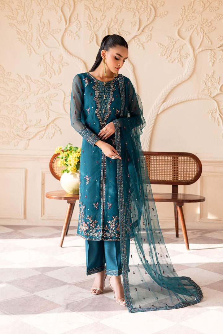 Batik | Zahay Festive Pret | Sanaz-Brand:Batik-Type:Ladies Clothes-Teal Blue-Organza-House of Maryam- Buy in UK, USA