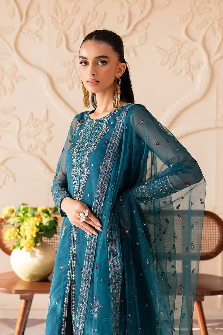 Batik | Zahay Festive Pret | Sanaz-Brand:Batik-Type:Ladies Clothes-Teal Blue-Organza-House of Maryam- Buy in UK, USA