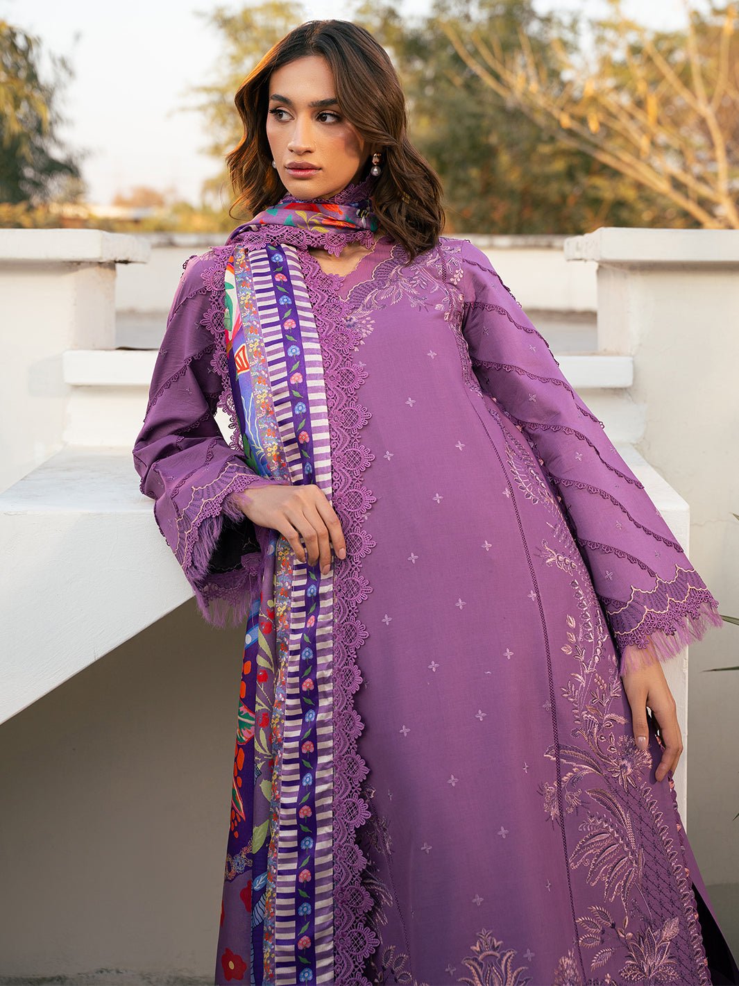 Bin Ilyas | Hazel Printed Lawn 25 | 2071 - A-Brand:Bin Ilyas-Type:Ladies Clothes-Lilac-Lawn-House of Maryam- Buy in UK, USA