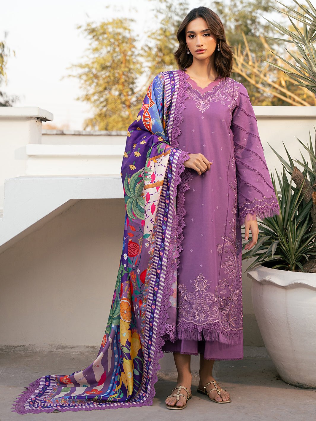 Bin Ilyas | Hazel Printed Lawn 25 | 2071 - A-Brand:Bin Ilyas-Type:Ladies Clothes-Lilac-Lawn-House of Maryam- Buy in UK, USA