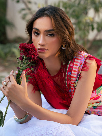 Bin Ilyas | Hazel Printed Lawn 25 | 2071 - B-Brand:Bin Ilyas-Type:Ladies Clothes-Red-Lawn-House of Maryam- Buy in UK, USA