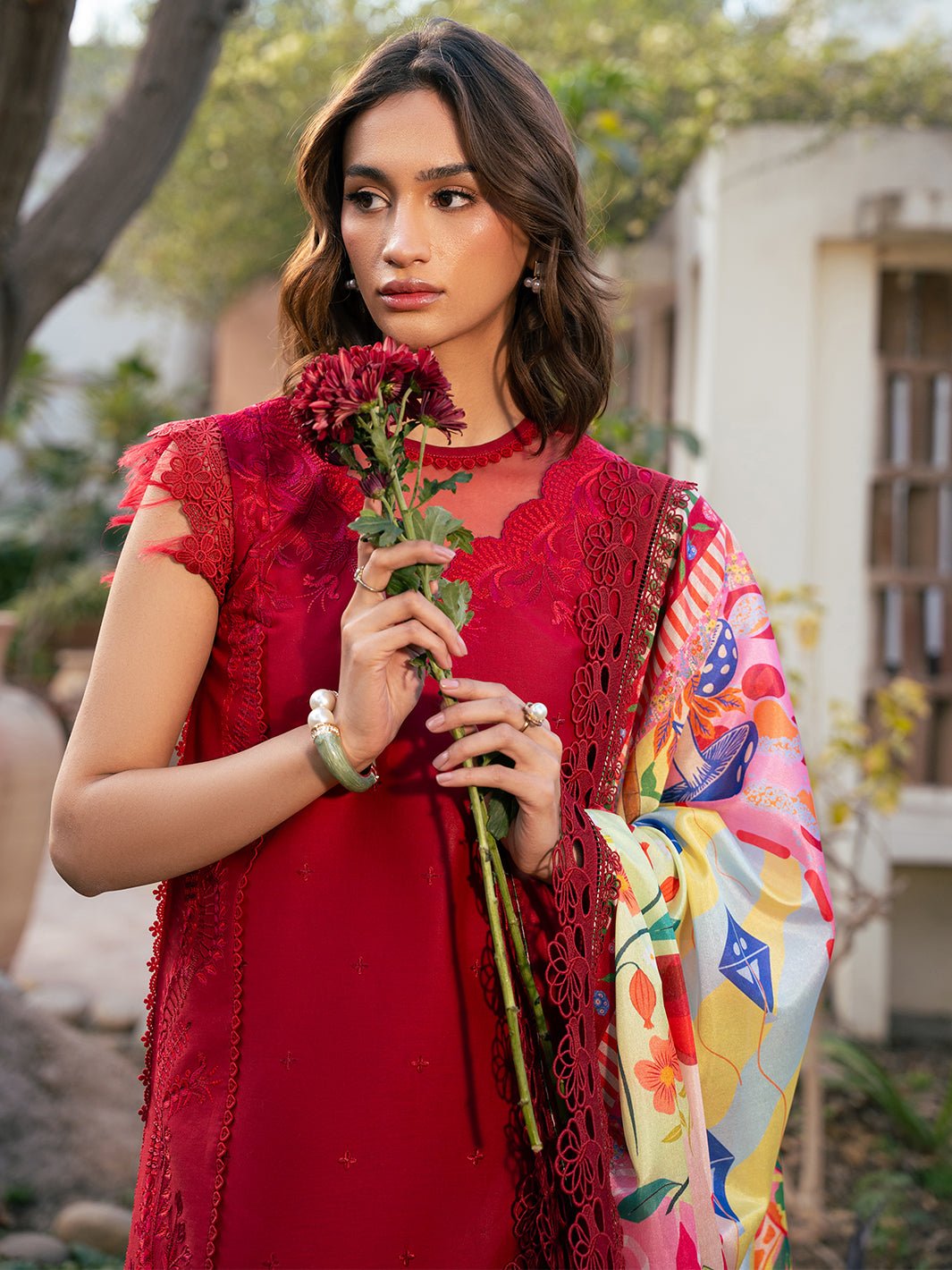 Bin Ilyas | Hazel Printed Lawn 25 | 2071 - B-Brand:Bin Ilyas-Type:Ladies Clothes-Red-Lawn-House of Maryam- Buy in UK, USA