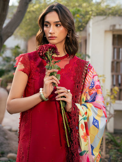 Bin Ilyas | Hazel Printed Lawn 25 | 2071 - B-Brand:Bin Ilyas-Type:Ladies Clothes-Red-Lawn-House of Maryam- Buy in UK, USA