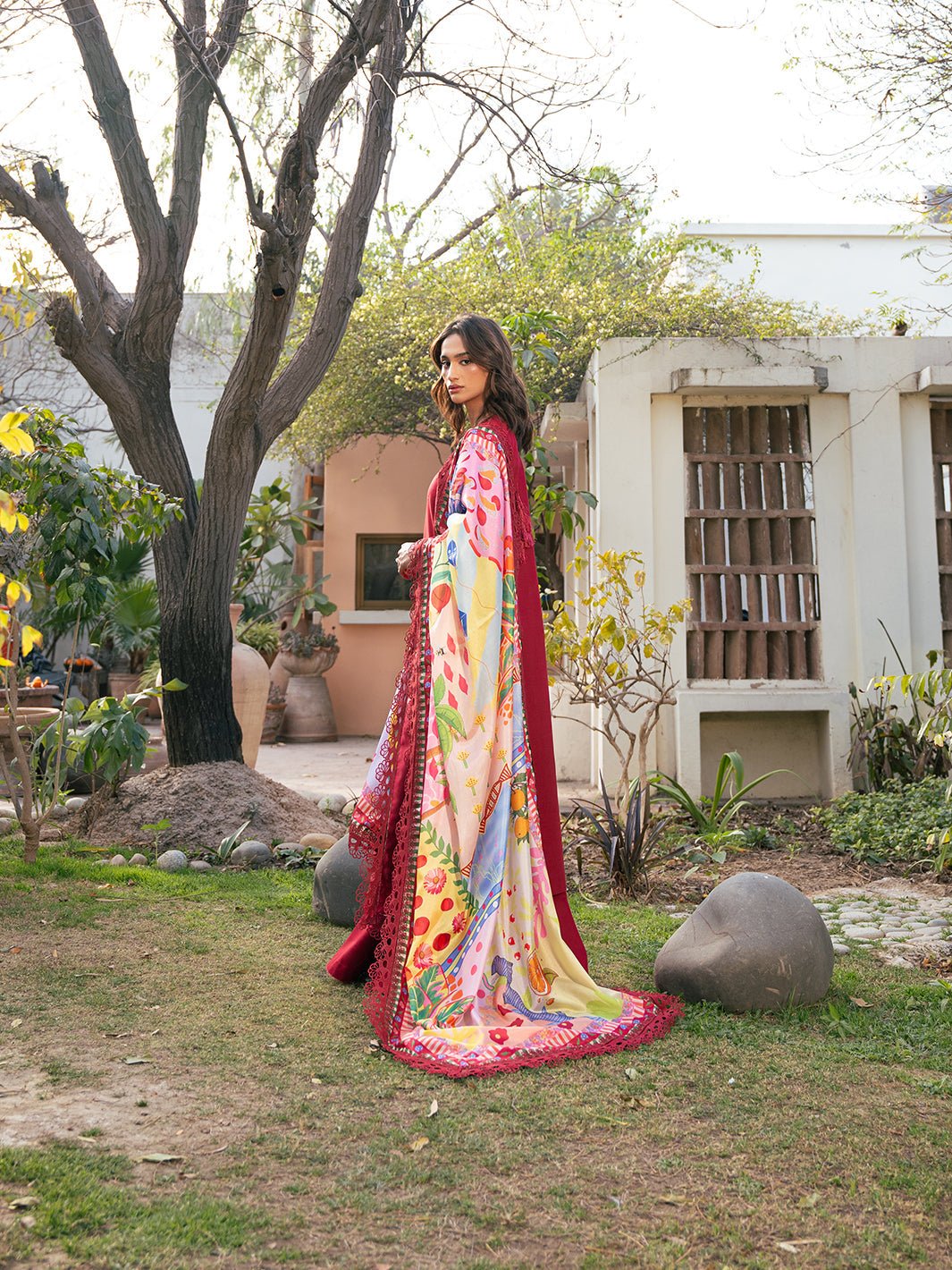 Bin Ilyas | Hazel Printed Lawn 25 | 2071 - B-Brand:Bin Ilyas-Type:Ladies Clothes-Red-Lawn-House of Maryam- Buy in UK, USA