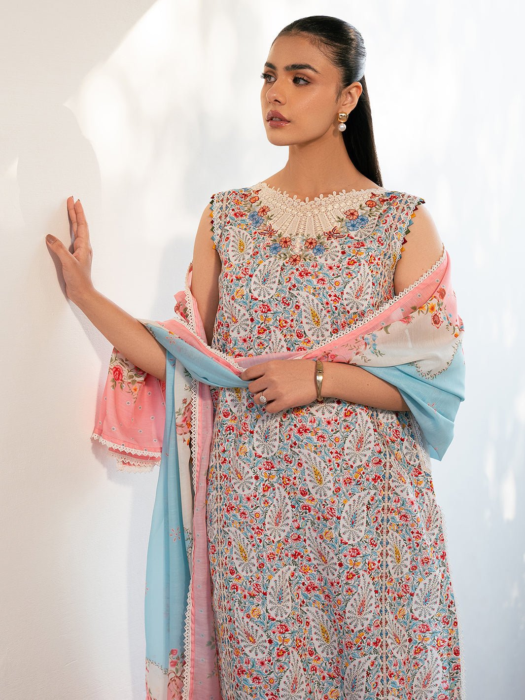 Bin Ilyas | Hazel Printed Lawn 25 | 2072 - A-Brand:Bin Ilyas-Type:Ladies Clothes-Light Blue-Lawn-House of Maryam- Buy in UK, USA