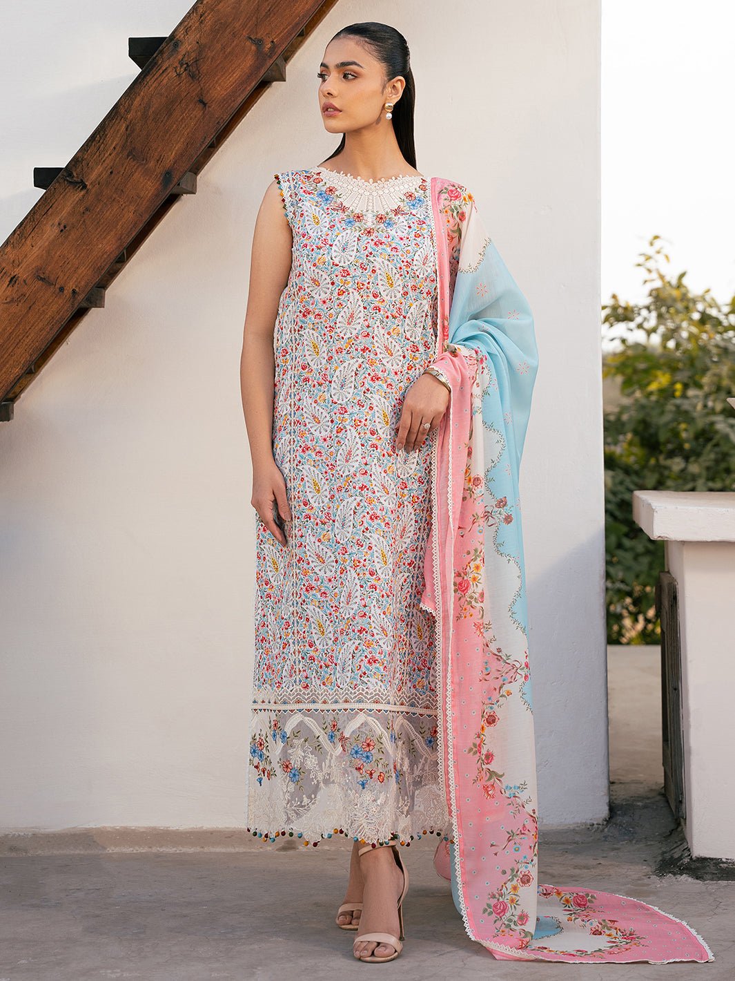 Bin Ilyas | Hazel Printed Lawn 25 | 2072 - A-Brand:Bin Ilyas-Type:Ladies Clothes-Light Blue-Lawn-House of Maryam- Buy in UK, USA