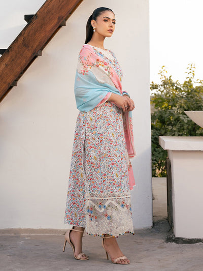 Bin Ilyas | Hazel Printed Lawn 25 | 2072 - A-Brand:Bin Ilyas-Type:Ladies Clothes-Light Blue-Lawn-House of Maryam- Buy in UK, USA