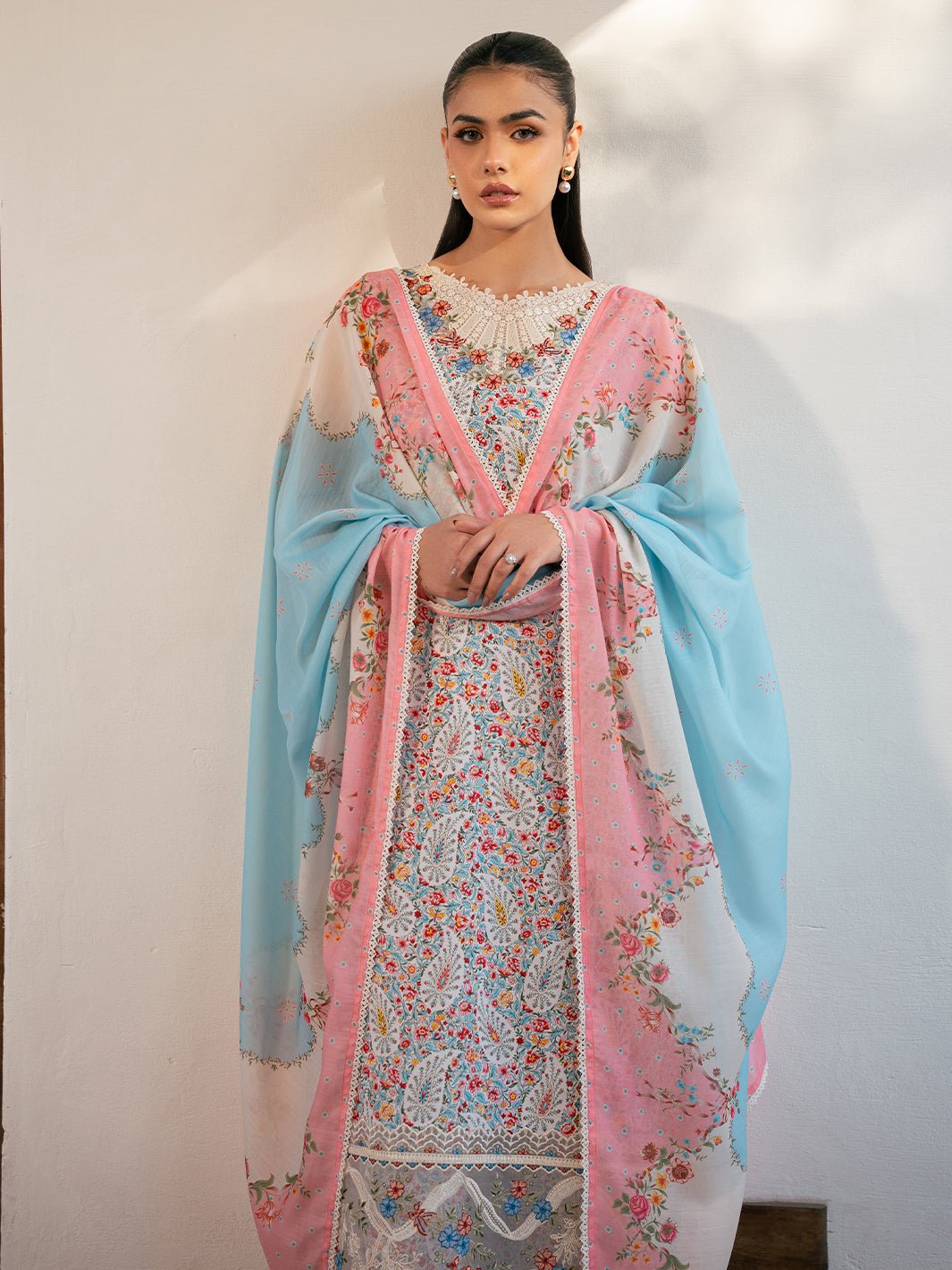 Bin Ilyas | Hazel Printed Lawn 25 | 2072 - A-Brand:Bin Ilyas-Type:Ladies Clothes-Light Blue-Lawn-House of Maryam- Buy in UK, USA