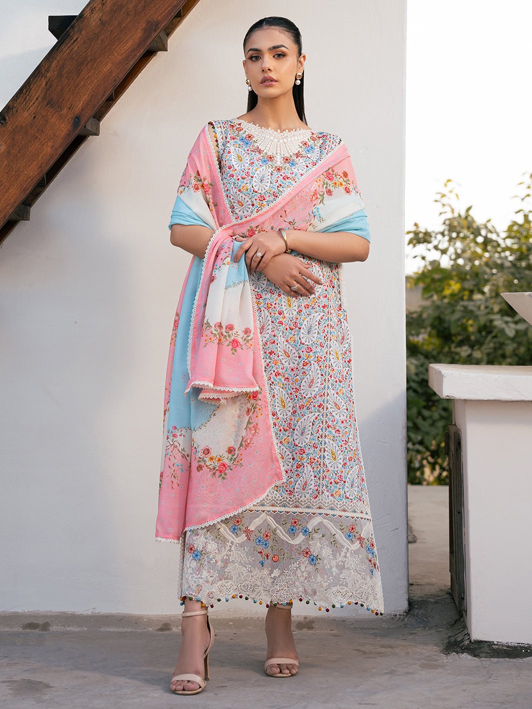 Bin Ilyas | Hazel Printed Lawn 25 | 2072 - A-Brand:Bin Ilyas-Type:Ladies Clothes-Light Blue-Lawn-House of Maryam- Buy in UK, USA