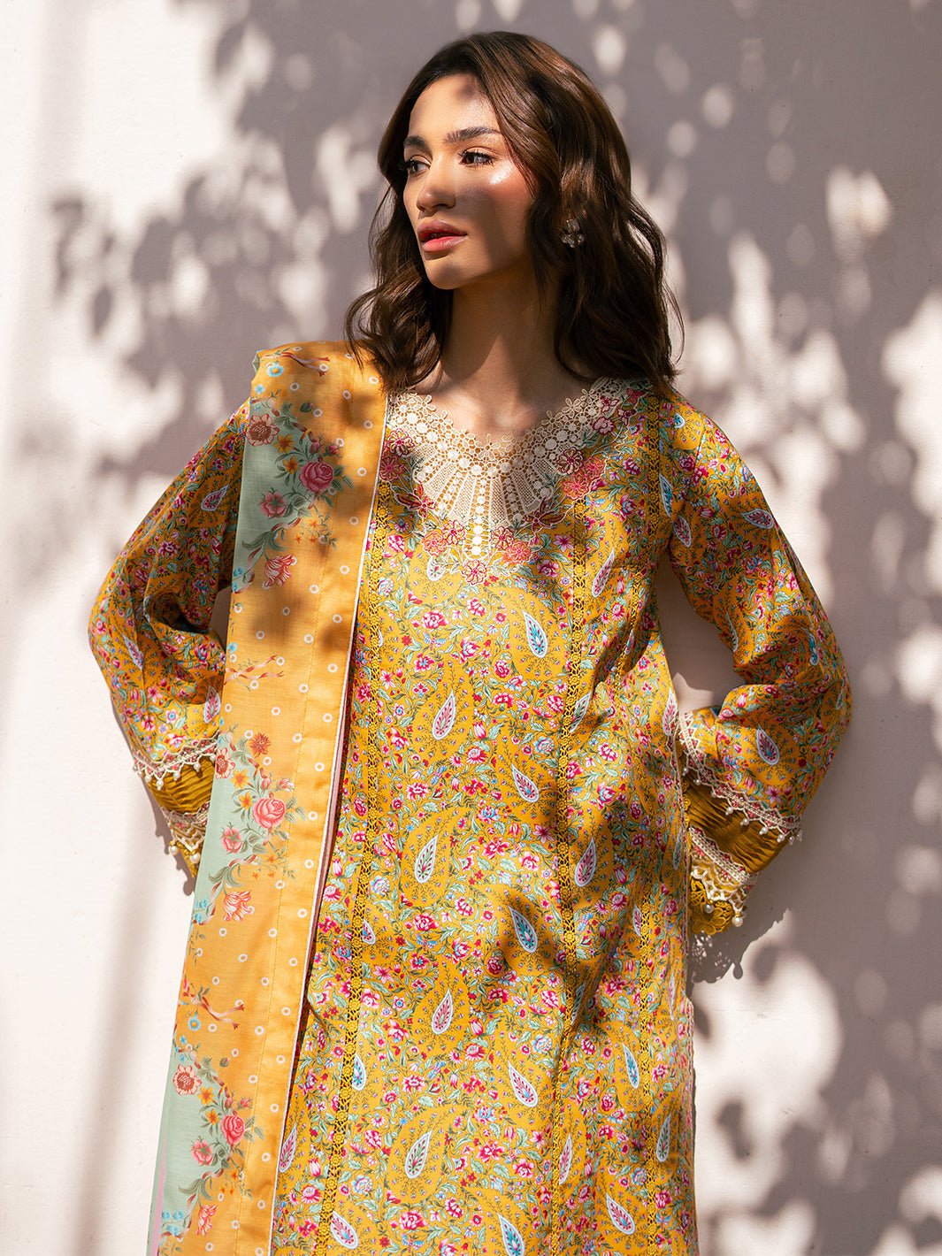 Bin Ilyas | Hazel Printed Lawn 25 | 2072 - B-Brand:Bin Ilyas-Type:Ladies Clothes-Yellow-Lawn-House of Maryam- Buy in UK, USA
