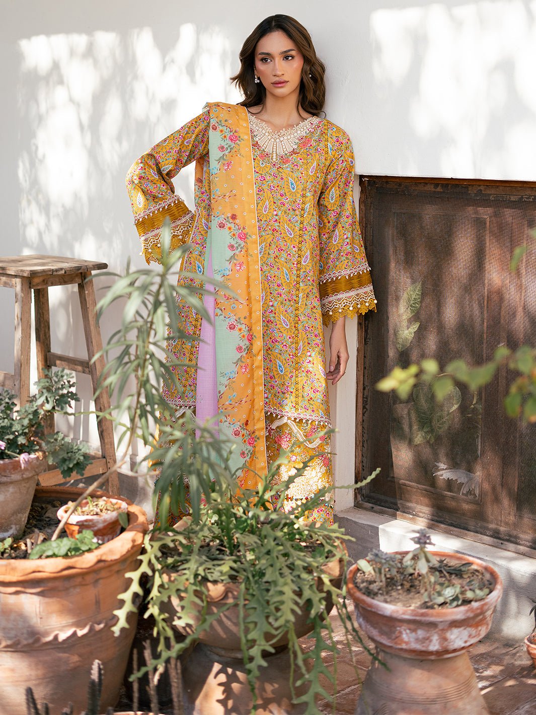 Bin Ilyas | Hazel Printed Lawn 25 | 2072 - B-Brand:Bin Ilyas-Type:Ladies Clothes-Yellow-Lawn-House of Maryam- Buy in UK, USA