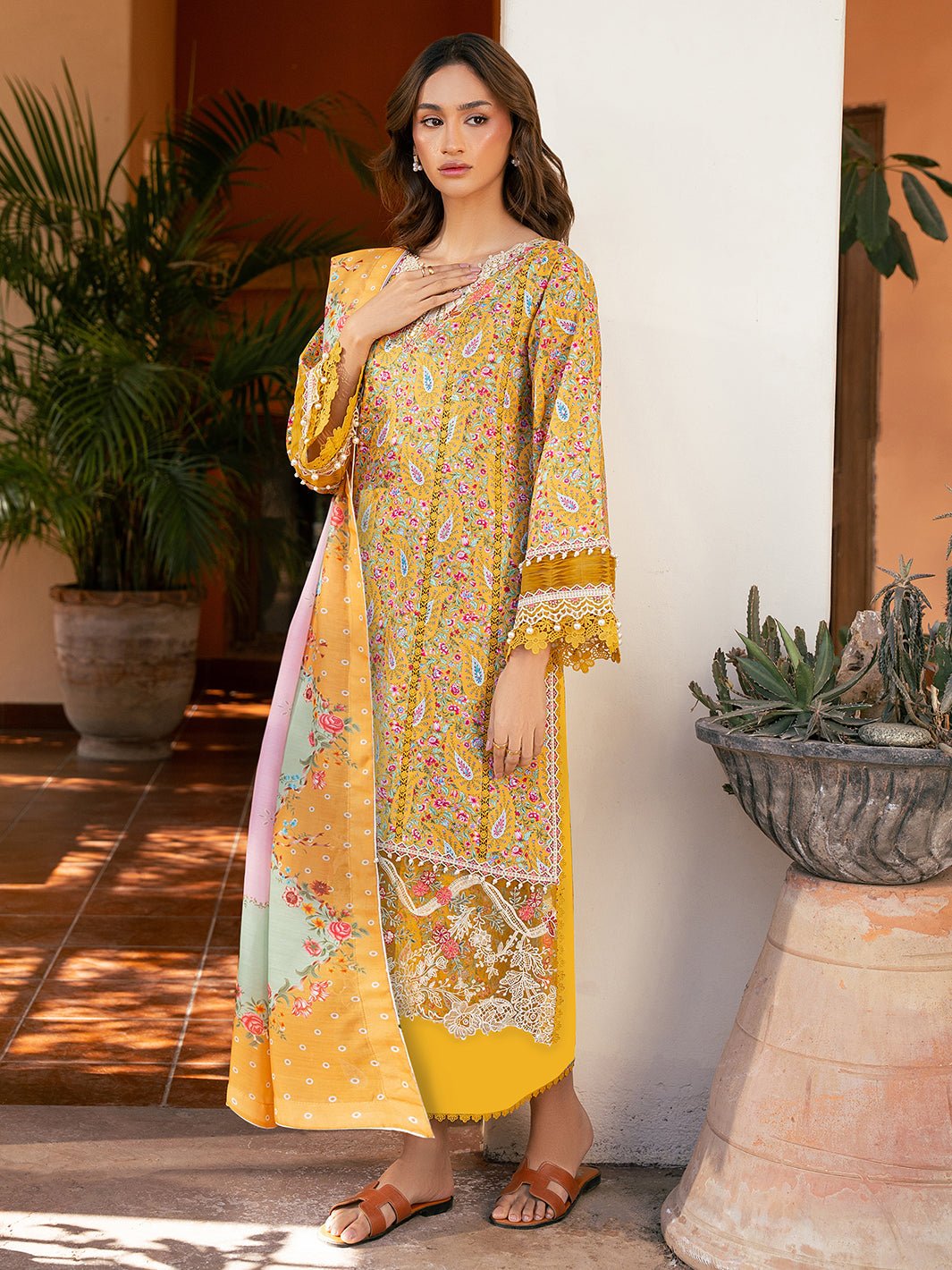 Bin Ilyas | Hazel Printed Lawn 25 | 2072 - B-Brand:Bin Ilyas-Type:Ladies Clothes-Yellow-Lawn-House of Maryam- Buy in UK, USA